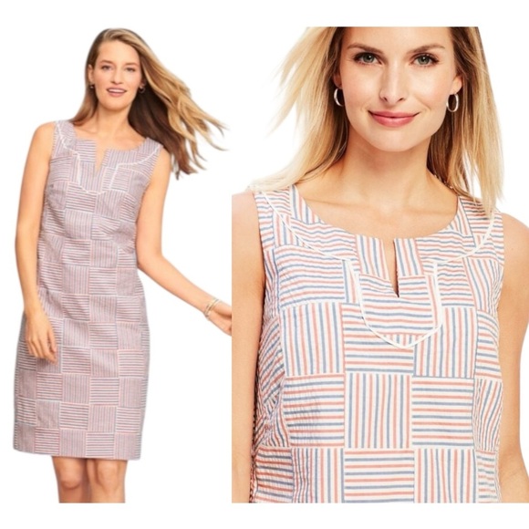 NWT! Talbots 100% Cotton Sleeveless PATCHWORK SHIFT DRESS. Size 2. - Picture 1 of 16